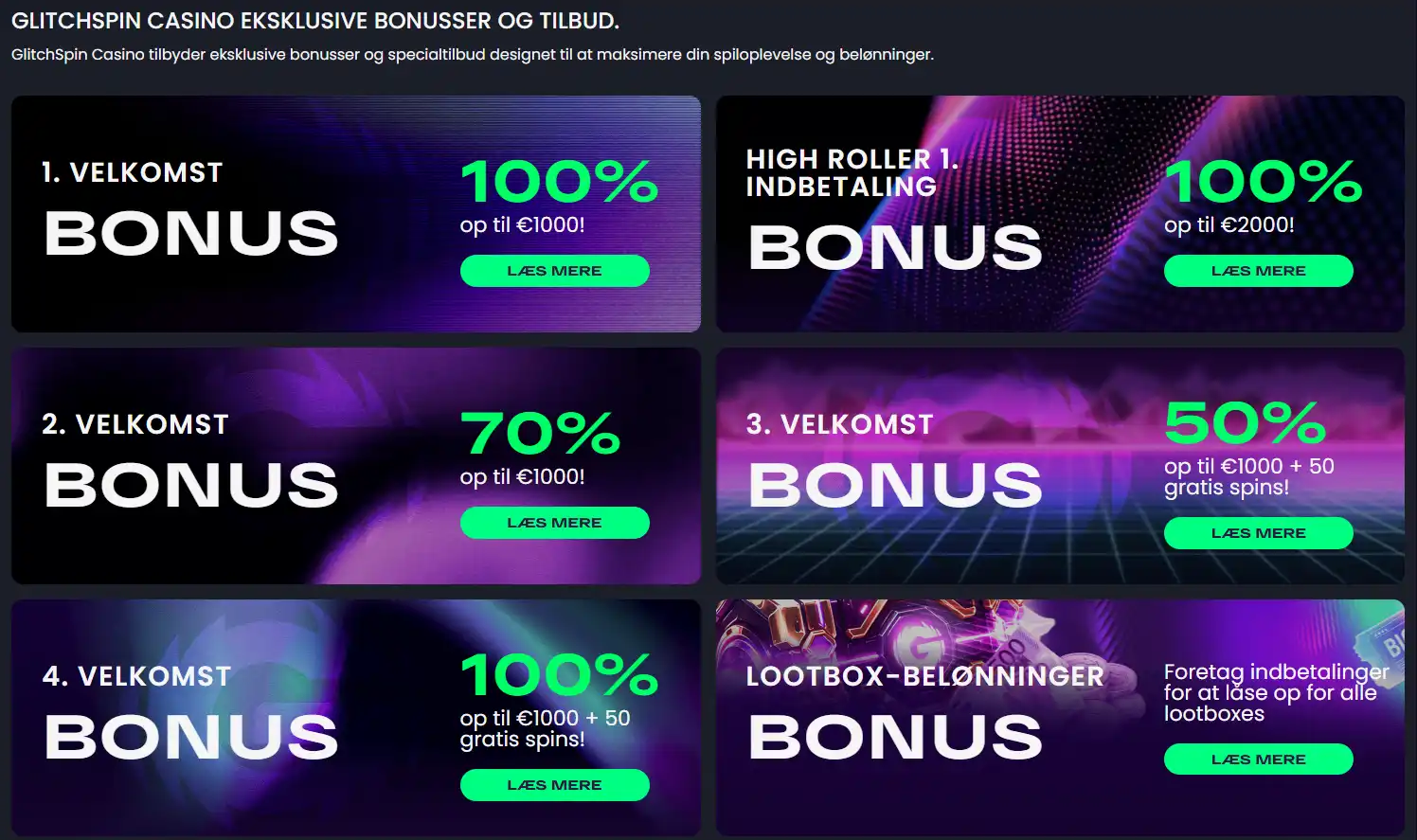 GlitchSpin bonus - tilbud, vilkår og dansk relevans