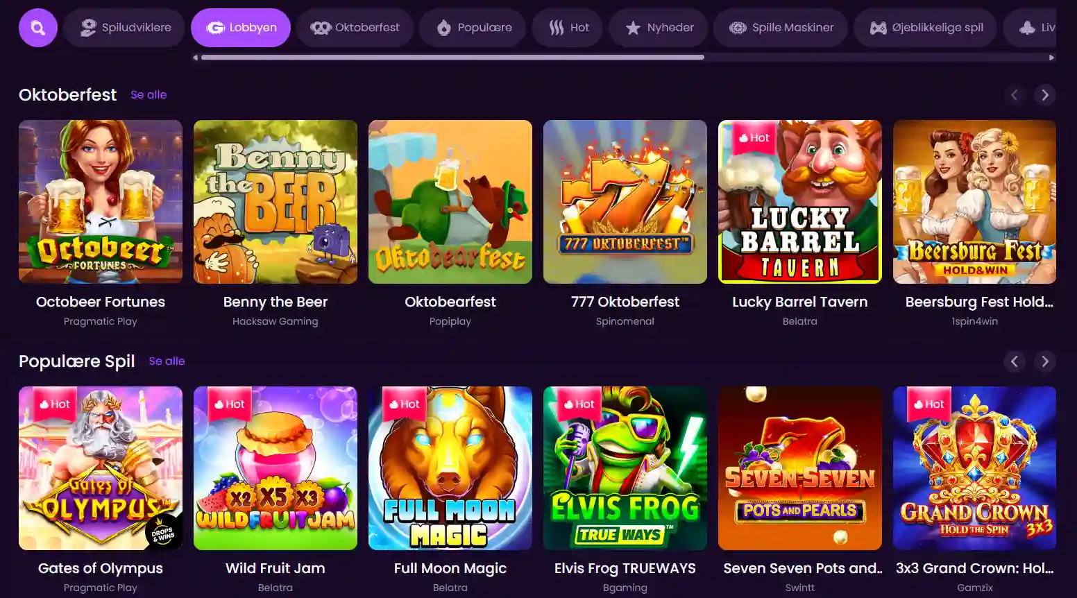 Skærmbillede af GlitchSpin casinoets faktiske spiloversigt eller brugerflade